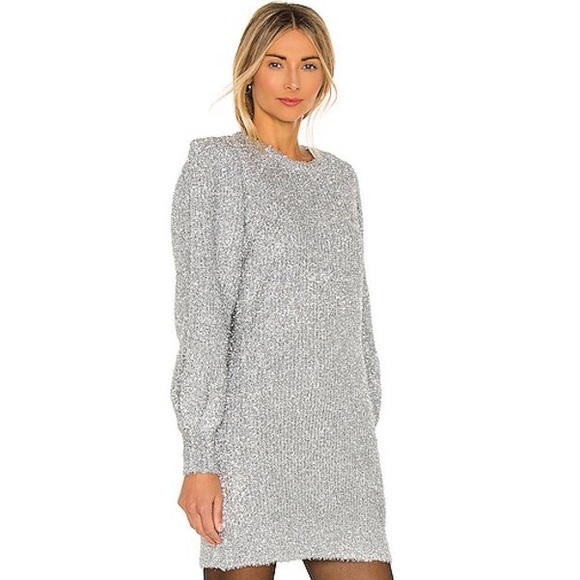 NWT Ronny Kobo Torn Geovany Silver Metallic Dress - Picture 3 of 7